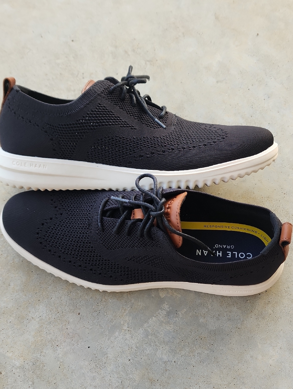 Cole Haan Men’s Black Knit Lace-Up Sneakers with White Sole